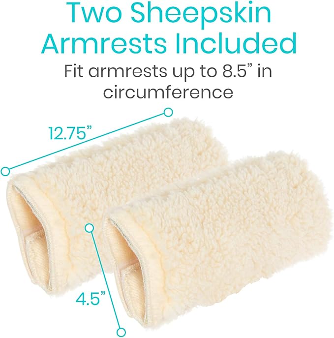 Vive Wheelchair Armrest Covers (Pair) - Memory Foam Sheepskin Accessories Pads for Transport Electric Wheel Chair Arm Rests - for Adults, Seniors, Handicapped - Soft Support Cushion for Mobility Aids