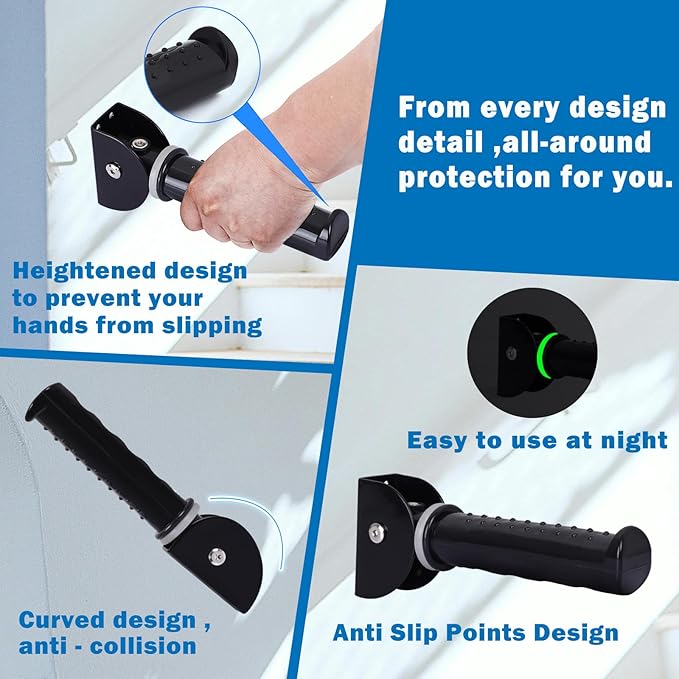 Upgrade Fluorescence Flip Up Grab Bars for Wall, 7.5 inch Folding Doorway Assist Handle, Mobility Aids, Non-Slip Grip Bar Great for Elderly Seniors, Handicap, Support Up to 320 Pounds (Black, 1 Pack)