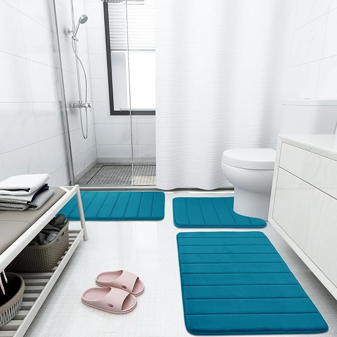 Buganda Memory Foam Bath Mat, 60" x 24", Ultra Soft and Non-Slip Bathroom Rugs, Water Absorbent and Machine Washable Bath Rug Runner for Bathroom, Shower, and Tub, Peacock Blue