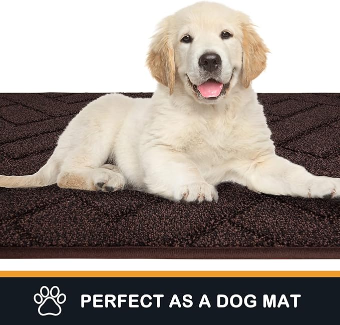 PURRUGS Dirt Trapping Door Mat 20" x 31.5", Non-Slip Machine Washable Entry Rug, Shoe Scraper, Dog Doormat, Super Absorbent Welcome Mat for Front & Back Door, Muddy Wet Shoes & Paws, Brown
