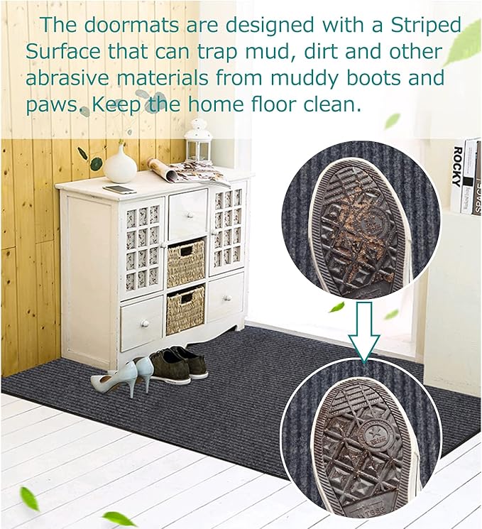 ITINA Door Mat About W3' x L10' Large Outdoor Indoor Mat Waterproof Rubber Back Rugs for Home Office Business Areas Grey-Black