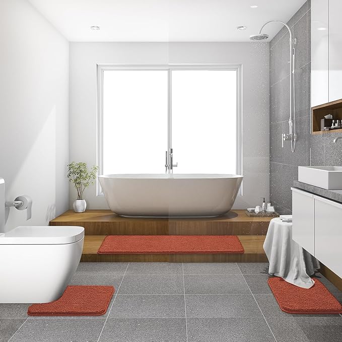 MIULEE Rust Bathroom Runner Rug 24x60 Inches, Long Bath Mat for Bathroom Floor Bathtub Showers, Machine Washable Absorbent Microfiber Carpet with TPR Anti-Slip Back
