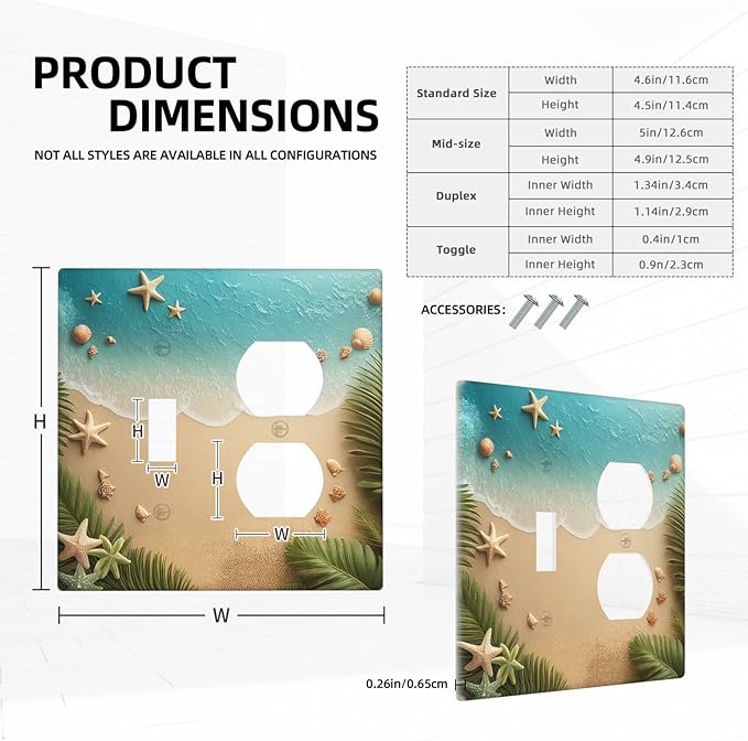 Wallplates Summer Beach Themed Starfish Seashells 1 Toggle 1 Duplex Switch Plate Electrical GFCI Faceplate Decorative Light Switch Covers for Bedroom Bathroom Decor
