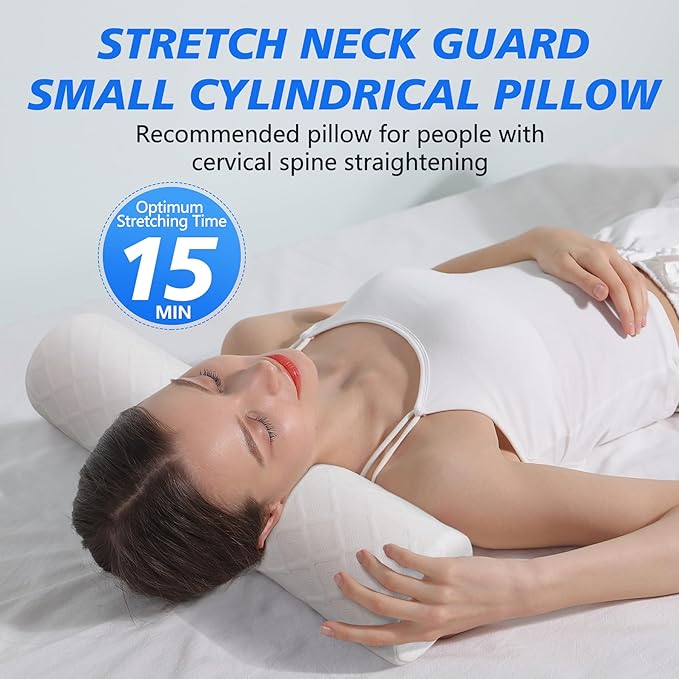 Cozyhealth 3.1" H Small Cervical Roll Pillow, Medium Soft Memory Foam Neck Round Pillow Cylinder Bolster Pillow for Sleeping, Round Neck Support for Bed, Legs, Back and Yoga (White, Small - 3.1" H)