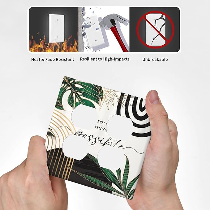 Boho Abstract Tropical Green Palm Leaf Mid Century Outlet Covers 2 Gang Double Duplex Decorative Light Switch Covers Electrical Wallplates Socket Faceplate for Office Home Decor