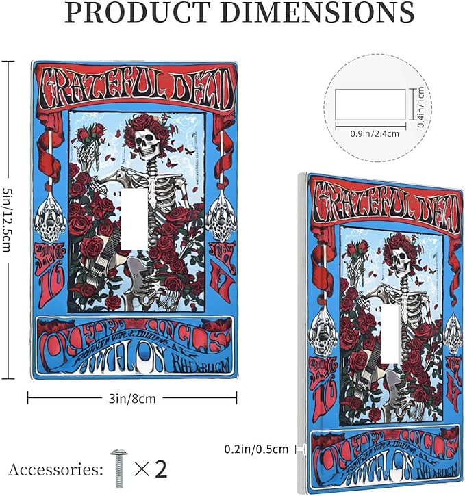 Decorative Light Switch Covers Hippy Skull Red Rose Floral 1 Gang Light Switch Cover Plate Single Toggle Wall Plate Outlet Covers Wall Plate Dimmer Faceplate for Bathroom Decor
