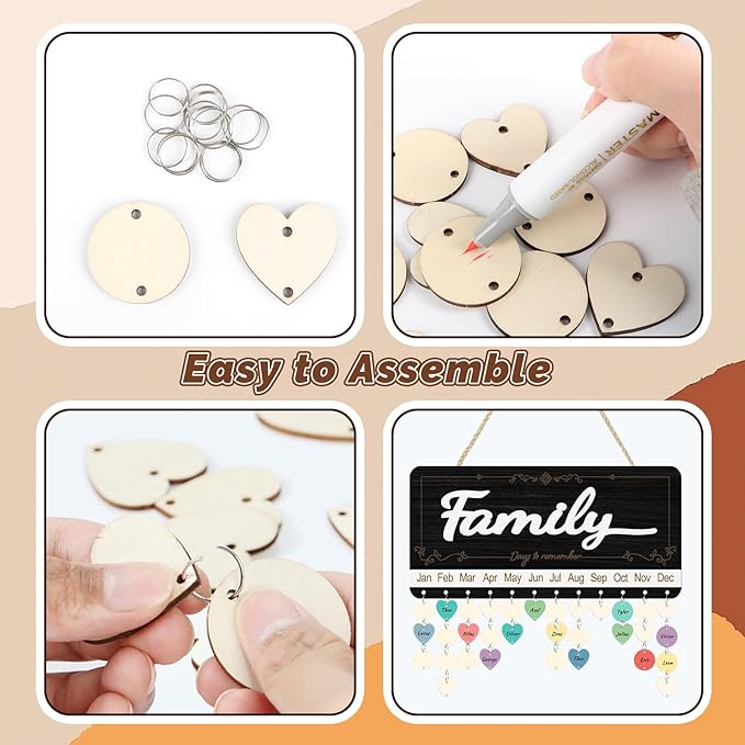 KAlRNE 3D Family Birthday Reminder Board,Family Celebration Calender,Rustic Farmhouse Wooden Calendar Hanging Plaques,DIY Birthday Tracker Wall Art with 100 Tags,Gift for Mom Grandma Home Decoration