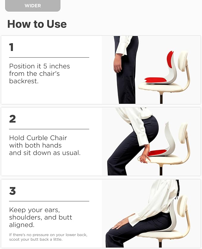 Curble Wider(Standard Wide) – Ergonomic Lower Back Support, Lumbar Support Back Posture Corrector for Low Back Pain Relief, Perfect for Home Office Desk Chair, and Floor Seat, Patented (Red)