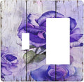 Light Switch Cover Purple Rose Flower Rustic Wood Plank 2 Gang Toggle Rocker Combo Wall Plates Decorative Switch Plates and Outlet Covers Receptacle Cover for Farmhouse Bathroom Decor