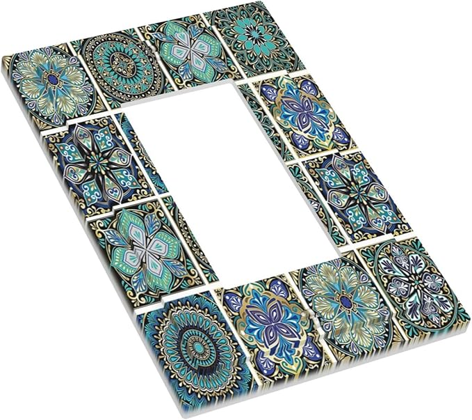 Decorative Outlet Covers Mandala Decorative Rustic Vintage Turquoise Pattern 1 Gang Single Rocker Light Switch Cover Plate Wall Plates GFCI Faceplate for Bedroom Bathroom Decor