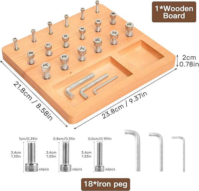 Wooden Pegboard for Finger Dexterity, Finger Strength Trainer for Grip Strength Training for Fingers, Wrists, and Hands for Home, Office, Gym, Climbing, Athletes, Musicians, and Therapy