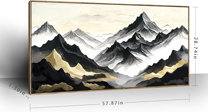 amatop Framed Extra Large Wall Art for Office Abstract Mountain Motivational Canvas Print Black and White Landscape Picture Zen Nature Giant Artwork for Contemporary Living Room Bedroom Decor 58x29 Inch