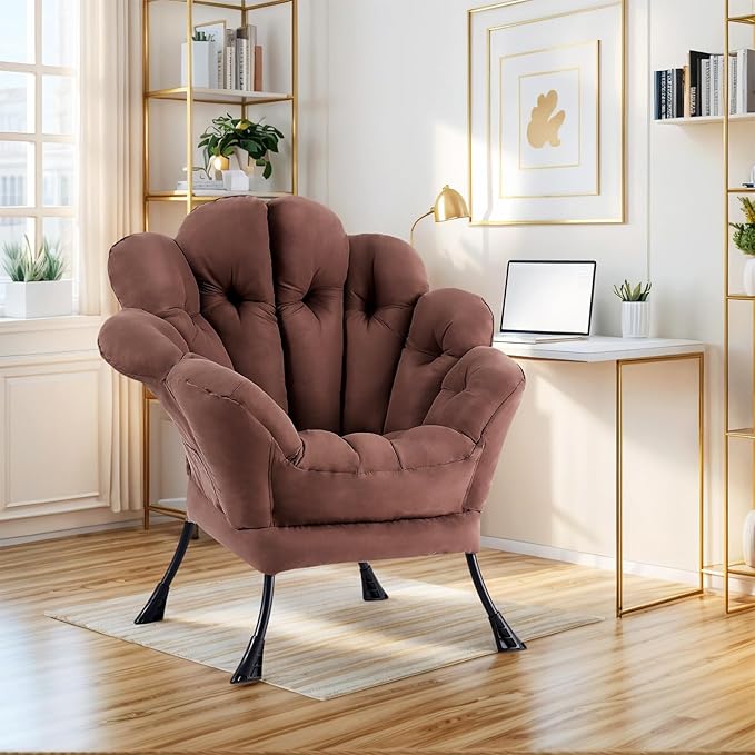 Lazy Chair, Modern Floral Reading Chair, Lounge Accent Chair, Comfortable Oversized Armchairs for Bedroom, Living Room, Courtyard, Dark Brown