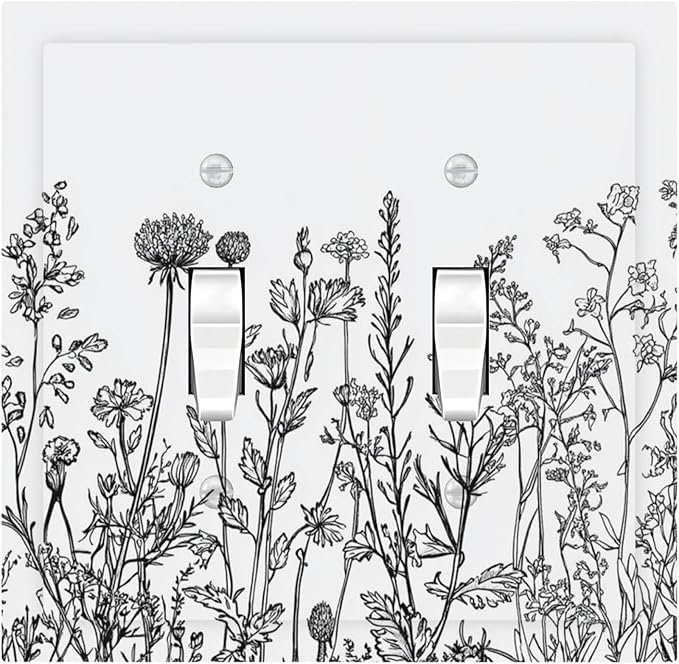 Decorative Switch Plates Floral Wildflower Rustic Plant Leaves 2 Gang Double Toggle Outlet Light Switch Cover Wall Plate Electrical Faceplate For Farmhouse Cabin Decor