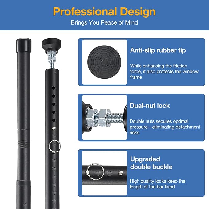 Sliding Door Security Bar, 2 Pack 18"-50" Adjustable Window Security Bars with Rubber Tips, Heavy Duty Door Jammer, Window Bars Security Inside, Window Lock Bar for Home Apartment Travel Patio (Black)