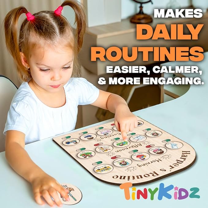 Wooden Chore Chart for Kids Visual Schedule, Routine Chart for Kids, Morning Bedtime Routine Chart for Toddlers Ages 2-4, Daily Kids Schedule Board for Home (04)