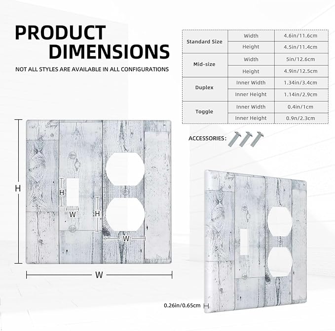 Wallplates Vintage Grey White Wood Grain 1 Toggle 1 Duplex Switch Plate Electrical GFCI Faceplate Decorative Light Switch Covers for Farmhouse Bathroom Decor