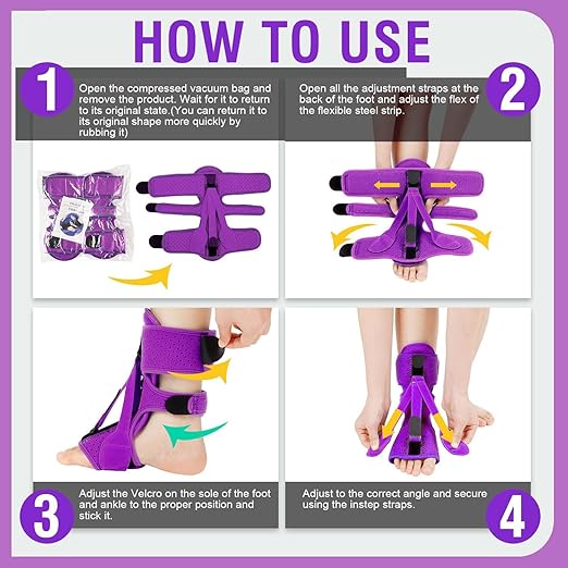 Plantar Fasciitis Night Splint-Upgrade 3 Adjustable Planter Facetious Relief Brace,Plantar Fasciitis Relief Women Men Straps,Support Relief Foot Drop Achilles Tendonitis Day Night(Purple-2PC)