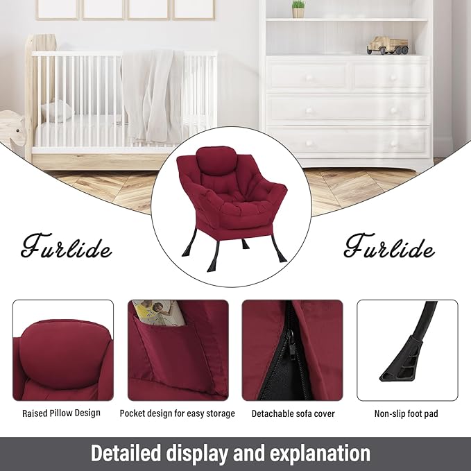 Lazy Chair with Ottoman, Modern Chair with Folding Footrest, Lounge Accent Chair, Comfortable Reading Chair (Burgundy)