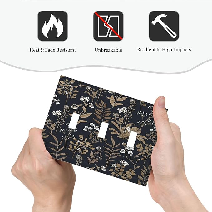 Decorative Switch Plates Vintage Floral Wildflowers Plant 3 Gang Wall Plate Triple Toggle Light Switch Cover Faceplate Electrical Wall Panels for Bathroom Home Decor