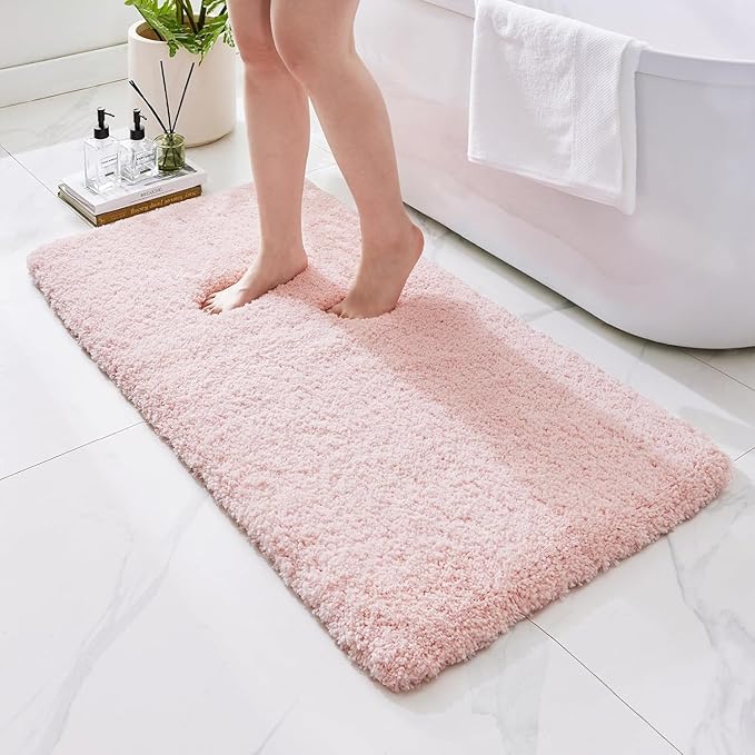 Bathroom Rugs 70x24, Ultra Thick Shaggy Soft Microfiber Absorbent Bath Rug, High Density Foam Latex Non Slip Backing, Machine Washable Bath Mats for Bathroom Floor & Sink, Pink