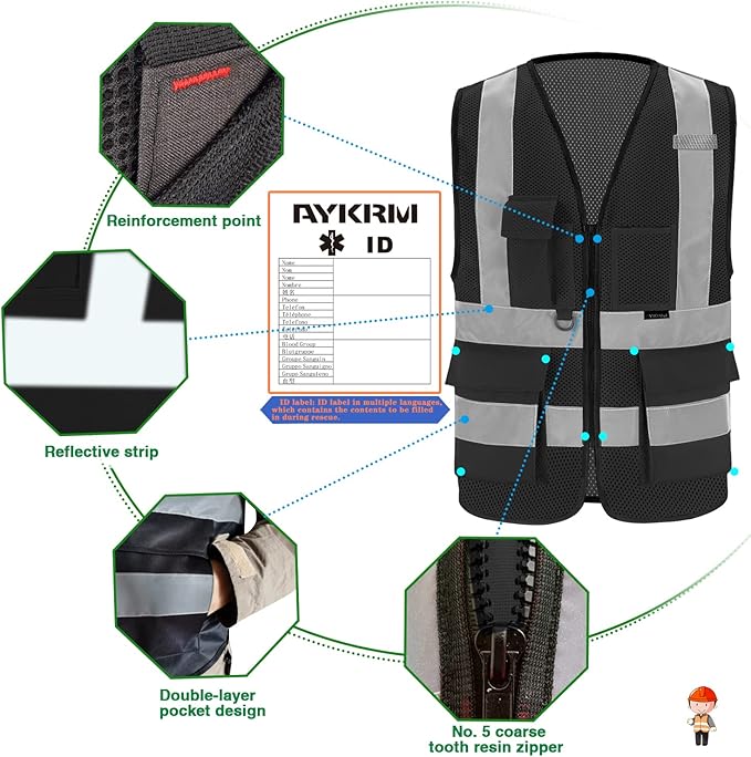 Black safety vest mesh for men small