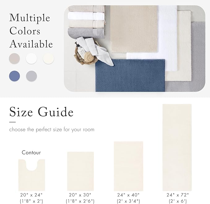 Madison Park Marshmallow Bathroom Rug Non Slip, Luxrurious Plush Bath Mat, Absorbent, Quick Dry, Spa Design Bath Room Décor, 24x40, Cream
