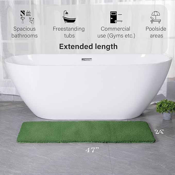 Luxury Quick Dry Non-Slip Bathroom Rugs【24'' x 47'' Meadow Green】 Highly Absorbent Washable and Ultra Soft, Extra Thick Fluffy Bath Mats for Shower/Kitchen/Bathtub Floor
