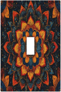 Colorful Oriental Floral Blooming Mandala Flower Single Toggle Light Switch Covers Decorative 1 Gang Wall Plate Electrical Device Switchplate Dimmer Faceplate for Bathroom Decor