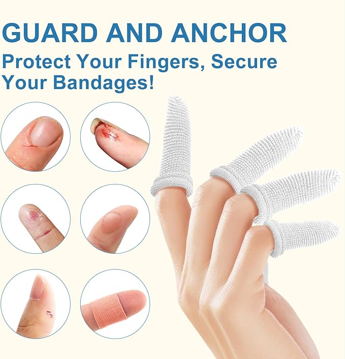 Dimora Finger Cots, Pack of 60 (Large Size) Finger Protectors, Breathable Bandages for Wound Care, Stretchy Sleeves for Gardening, Fitness and Cargo Handling, White