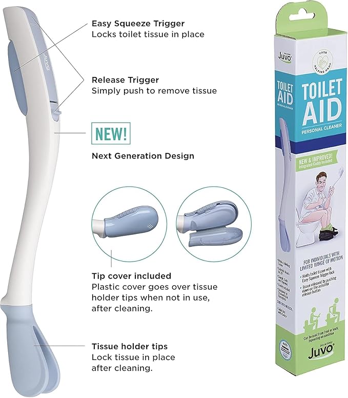 Juvo Toilet Aid (Pack of 2) - Personal Bottom Wiping Tool, Bathroom Mobility Aid for Disabled, Elderly, and Surgery Recovery - 18" Long Wand with Hygienic Cover