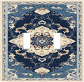 Decorative Light Switch Cover Plate Boho Beige Navy Blue Medallion 2 Gang Switch Plate Covers Double Toggle Wall Plate Dual Device Faceplate for Country Bathroom Bedroom Decor