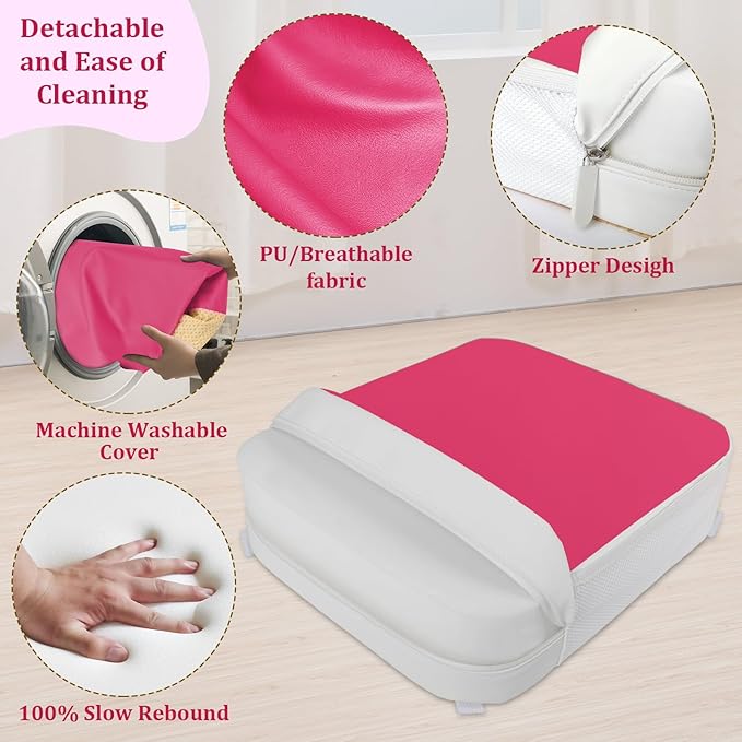 Booster Seat for Kitchen Chair - 4-Point Anchor 3.8" Lift Toddler Booster Seat for Dining Table with Side Pockets, Non-Slip & Portable Dining Cushion for Kids (Pink)