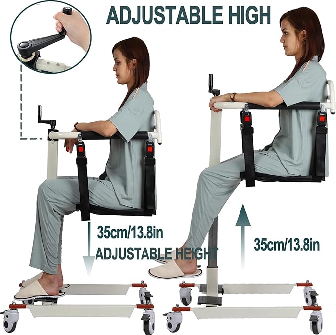 Patient Lift Transfer Chair, Patient Lift Wheelchair for Home, Wheelchair Lift for Home Portable Car Transfer Lift Chair for Disabled and Elderly Nursing, Height/Width Adjust (Basic Backrest Bedpan)