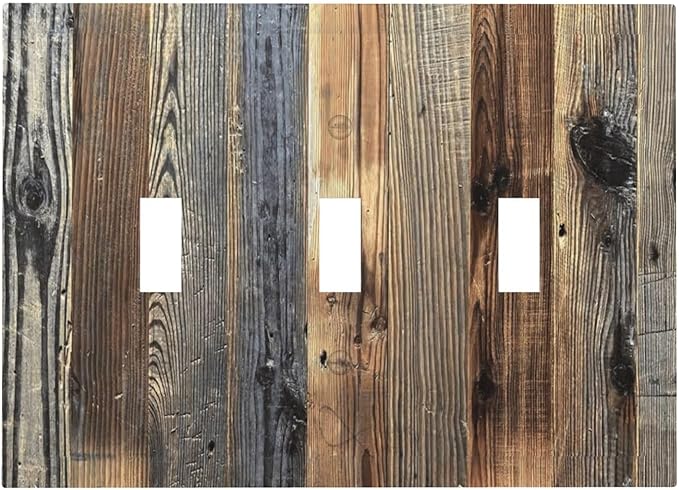 Barn Brown Wood Rustic Weathered Wood Print Decorative Switch Plates 3 Gang Wall Plate Triple Toggle Light Switch Cover Faceplate Electrical Wall Panels for Farmhouse Home Decor