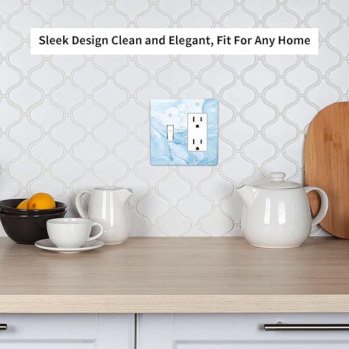 Navy Blue Sea Waves Spilled Ink Marble Simplicity Print Outlet Covers 1 Toggle 1 Rocker Combination Decorative Wall Plate Electrical Switch Plates Light Switch Cover Plate for Bathroom Living Room