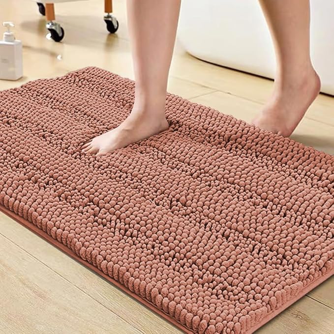 Turquoize Non Slip Shaggy Bathroom Rugs Blue Bath Rugs for Bathroom Chenille Bath Rugs for Bathroom 1 Piece Bath Mat Set Super Absorbent Shower Rug for Tub Mats, 20"x 32", Muted Clay