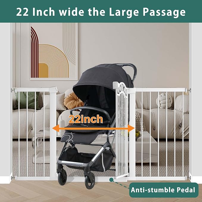 Fairy Baby 51.6"-54.3" Extra Wide Baby Gates for Doorways, Safety Child Gate for Kids Dog, Metal Auto Close Stair Gates Indoor for Children Toddler Pressure Mount Kit, Walk Thru Garden Gate, White