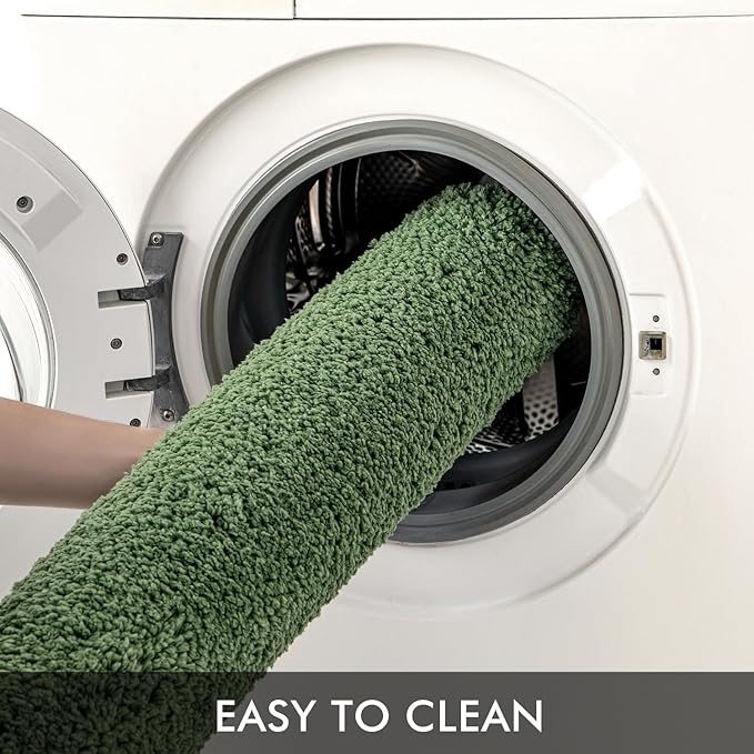 MIULEE Extra Thick Non Slip Bathroom Rug Shaggy Soft Bath Mat Plush Microfiber Absorbent Water for Shower Tub Machine Washable (Moss Green, 24x40 Inches)