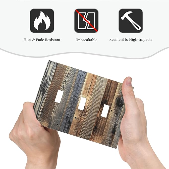 Barn Brown Wood Rustic Weathered Wood Print Decorative Switch Plates 3 Gang Wall Plate Triple Toggle Light Switch Cover Faceplate Electrical Wall Panels for Farmhouse Home Decor