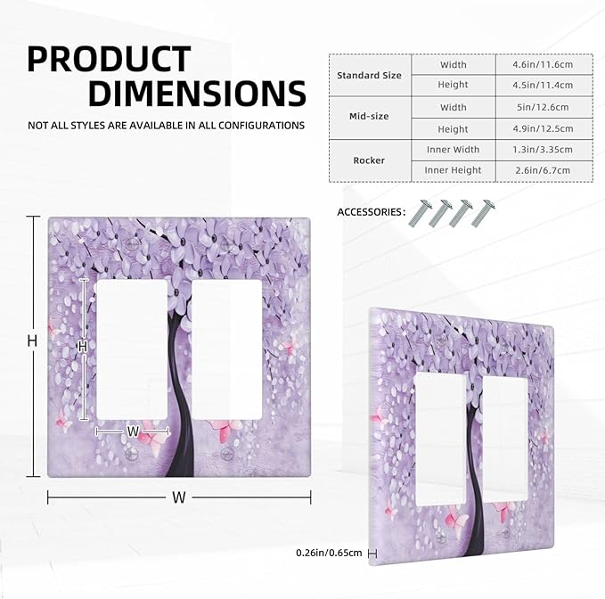 Outlet Covers 3D Purple Tree 2 Gang Wall Plate Double Rocker Light Switch Cover Decorative GFCI Receptacle Cover Electrical Switchplate for Bathroom Bedroom Decor