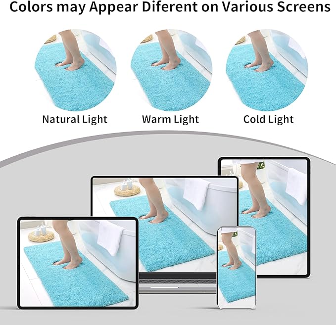 Teal Bathroom Rug 24x48 Non Slip Fluffy Bath Mat for Bathroom Floor Washable Plush Luxury Bath Rug for Tub Soft Shaggy Absorbent Shower Sink Mat