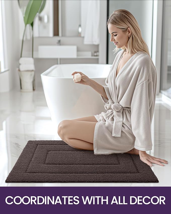 DEXI Bathroom Rug 43x24, Non Slip Washable Bath Mat for Shower Floor, Extra Large Absorbent Soft Bathmat with Rubber Backing, Quick Dry Microfiber Carpet, Brown