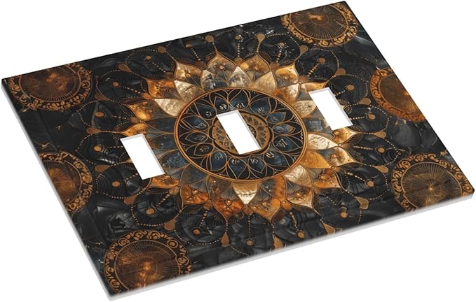 Cool Colorful Mandal Flowers Boho Floral Decorative Switch Plates 3 Gang Wall Plate Triple Toggle Light Switch Cover Faceplate Electrical Wall Panels for Bed Room Living Room Decor