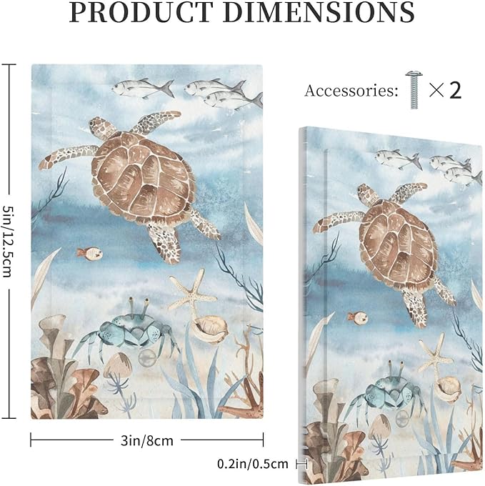Light Switch Cover Plate Sea Turtle Coral Reef Nauticaltheme 1 Gang No Device Blank Electrical Wall Plates Faceplate Decorative Switch Plate for Kids room Bathroom Decor