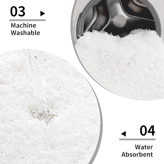 Small Bathroom Rugs 17x24 Non Slip White Fluffy Bath Mat for Bathroom Floor Machine Washable Plush Luxury Bath Rug for Tub Soft Shaggy Absorbent Shower Mat
