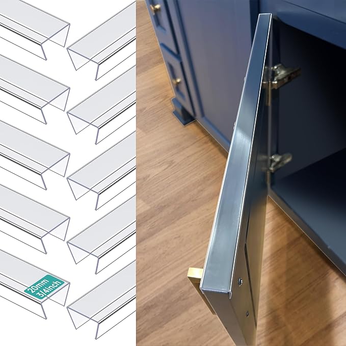 MONOID Drawer Edge Protector, Slip-On Clear Table Corners Guards, Door Kitchen Furniture Bumper, Prevent Wear, Impact Protection, Ease to Cut, 3/4" Thick, 18" Length – Clear, Pack of 10