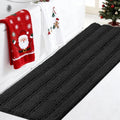 Turquoize Non Slip Black Bathroom Rug Extra Long Chenille Bath Rug 47x17 Super Water Absorbent & Soft Washable Shaggy Bath Rug for Bathroom, Black