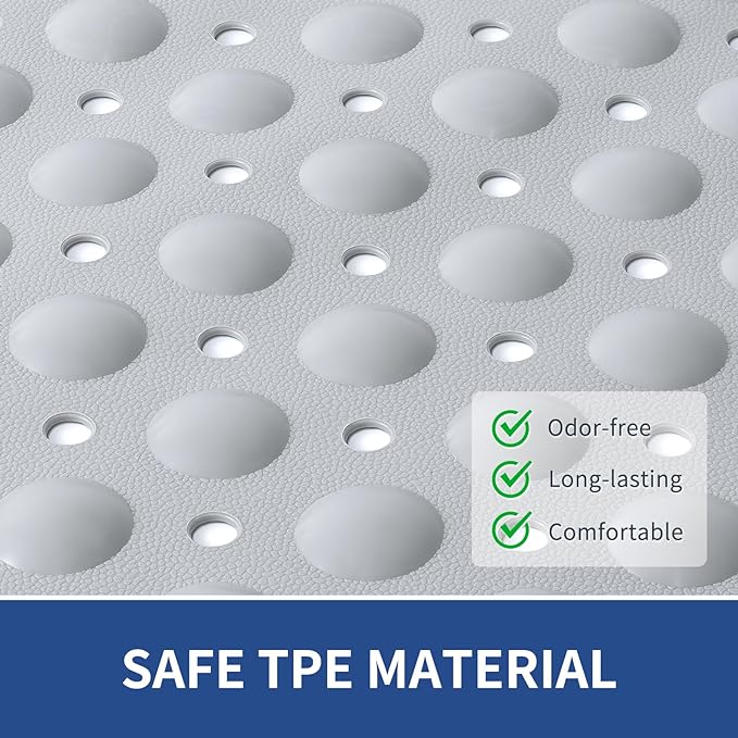 OTHWAY Square Shower Mat 32x32, TPE Non-Slip Shower Mats with Drain Holes and Suction Cups, Walk-in Mat for Inside Shower Stall, Anti-Slip for Elderly Kids (Light Grey)
