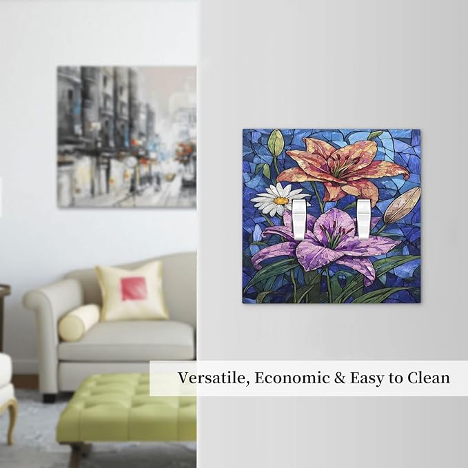 Decorative Switch Plates Vintage Colorful Flower Oil Painting Style 2 Gang Double Toggle Outlet Light Switch Cover Wall Plate Electrical Faceplate for Bedroom Bathroom Decor